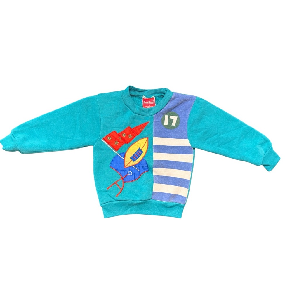 Vintage 70s-80s Royal Knight Boys Color Block Sweatshirt - Size 5 - Sports Theme